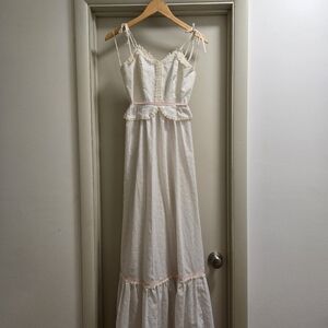 Vintage 1970s Eyelet Dress, Pink Trim | Candi Jones California